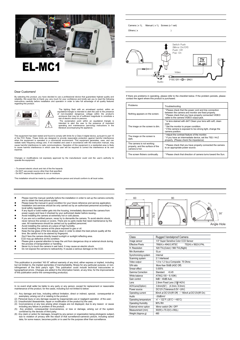 IC Realtime 520TVL Rugged Vandal/Weather Proof Day/Night IR Dome Camera (ELMC1) User Manual | 1 page