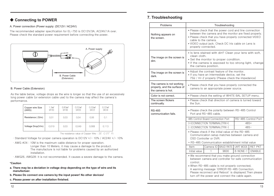 Vda100d88-7, Troubleshooting, Connecting to power | IC Realtime 690HTVL I-Sniper 690HTVL Vandal Day/Night Dome Camera (EL750) User Manual | Page 7 / 10