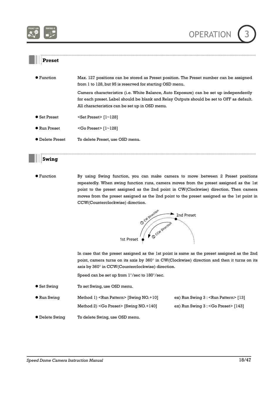 Operation | IC Realtime 22X Optical / 10X Digital Zoom High Res Day/Night Speed Dome-24VAC (ICR2200DN) User Manual | Page 18 / 47