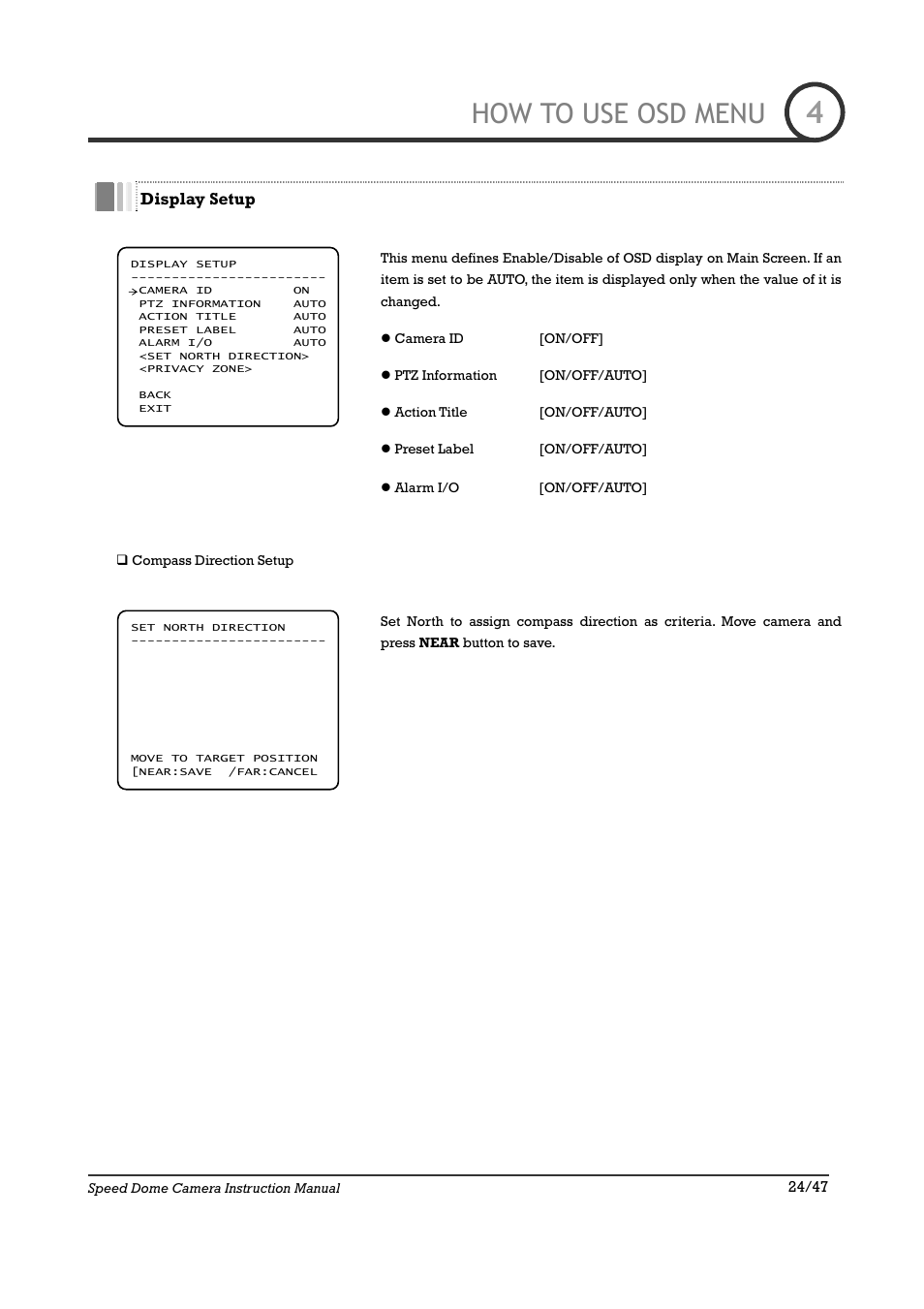 How to use osd menu | IC Realtime 22X Optical / 10X Digital Zoom High Res Day/Night Speed Dome-24VAC (ICR2200DN) User Manual | Page 24 / 47