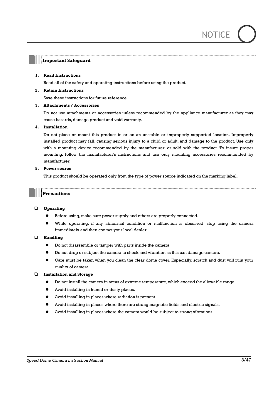 Notice | IC Realtime 22X Optical / 10X Digital Zoom High Res Day/Night Speed Dome-24VAC (ICR2200DN) User Manual | Page 3 / 47