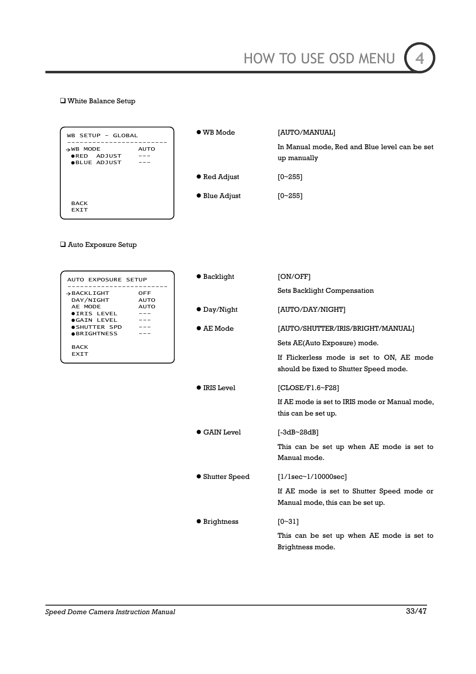 How to use osd menu | IC Realtime 22X Optical / 10X Digital Zoom High Res Day/Night Speed Dome-24VAC (ICR2200DN) User Manual | Page 33 / 47