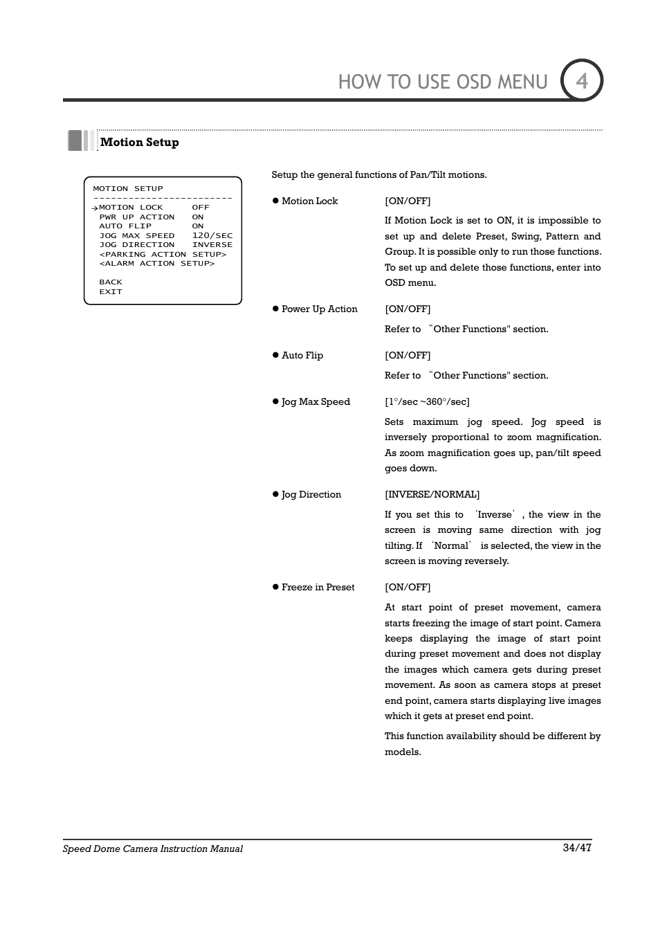 How to use osd menu | IC Realtime 22X Optical / 10X Digital Zoom High Res Day/Night Speed Dome-24VAC (ICR2200DN) User Manual | Page 34 / 47