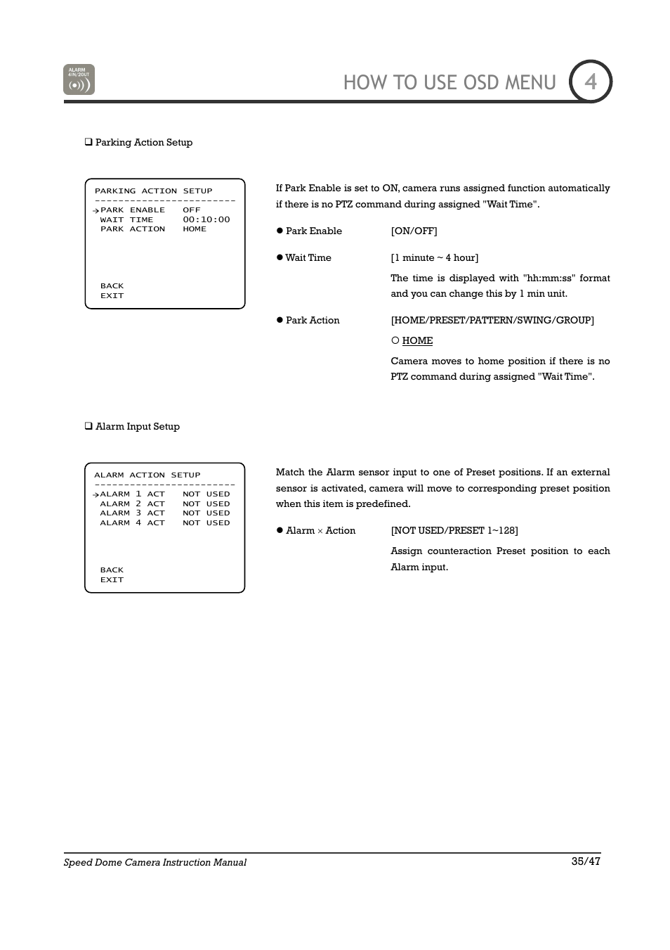 How to use osd menu | IC Realtime 22X Optical / 10X Digital Zoom High Res Day/Night Speed Dome-24VAC (ICR2200DN) User Manual | Page 35 / 47