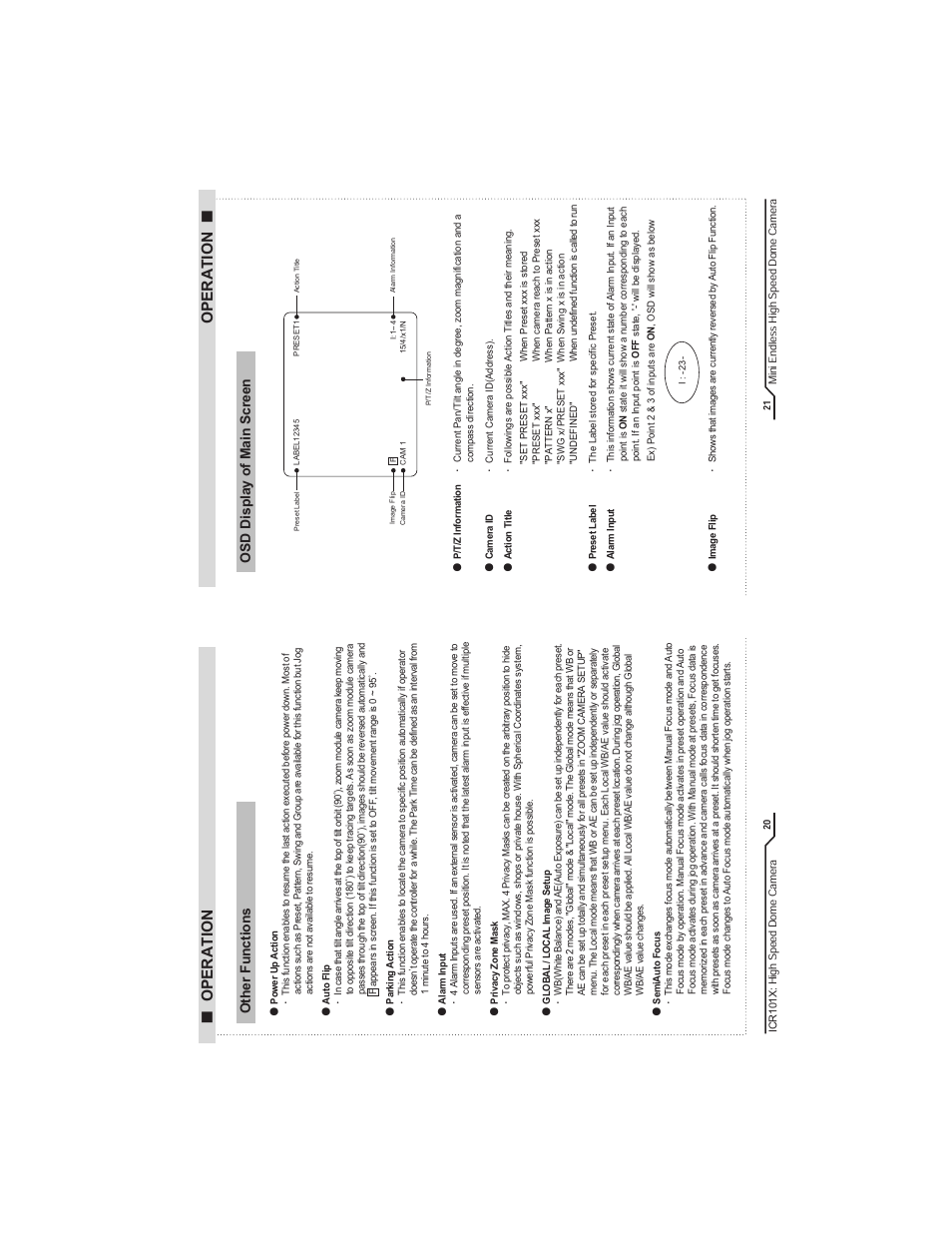 Operation, Mi ni en dle ss h igh sp ee d d om e c am era, High sp ee d d om e c am era | IC Realtime Mini-Size High Speed PTZ Dome Camera (ICR101X) User Manual | Page 12 / 21