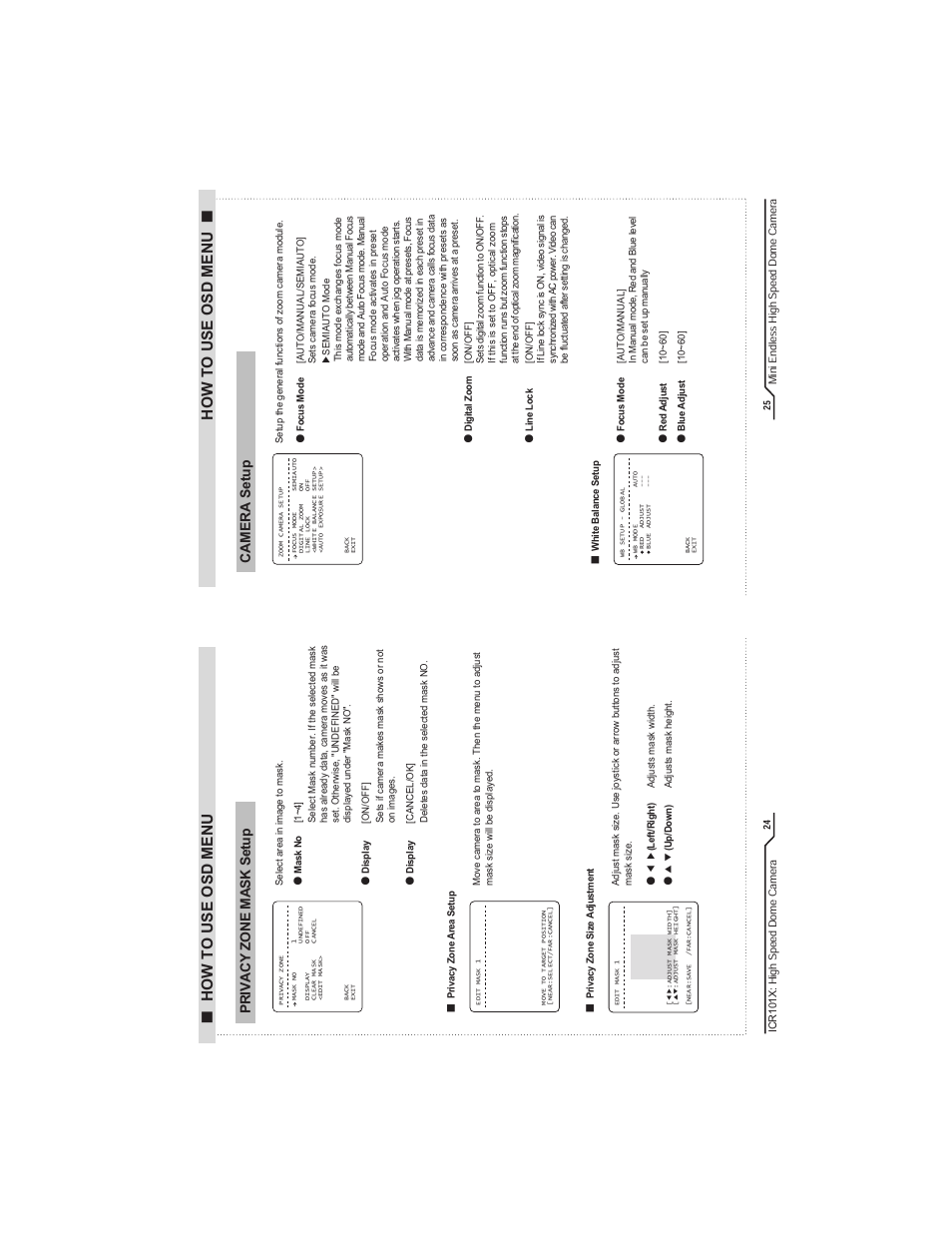 How to use osd menu, Mi ni en dle ss h igh sp ee d d om e c am era, High sp ee d d om e c am era | IC Realtime Mini-Size High Speed PTZ Dome Camera (ICR101X) User Manual | Page 14 / 21