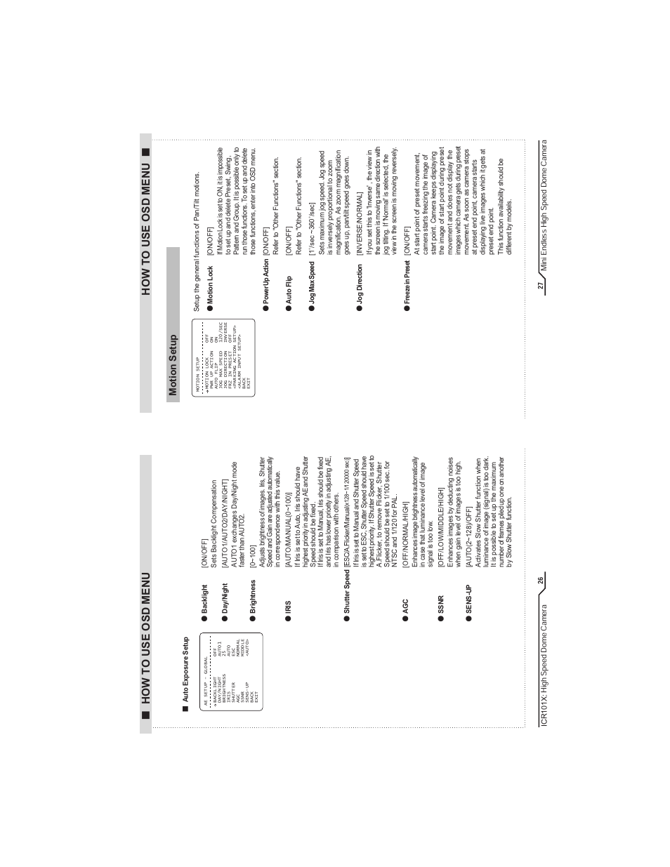 How to use osd menu, Mi ni en dle ss h igh sp ee d d om e c am era, High sp ee d d om e c am era | IC Realtime Mini-Size High Speed PTZ Dome Camera (ICR101X) User Manual | Page 15 / 21