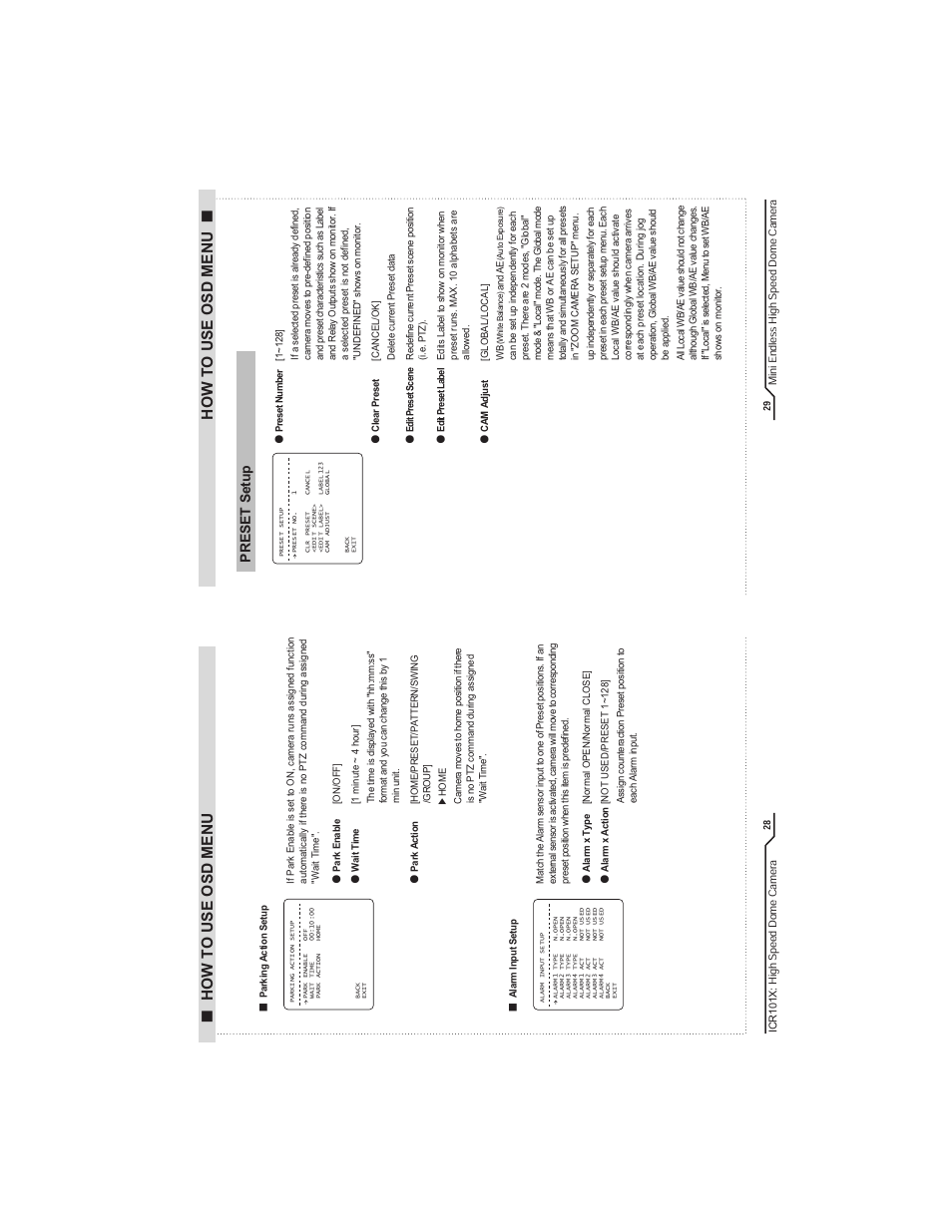 How to use osd menu, Mi ni en dle ss h igh sp ee d d om e c am era, High sp ee d d om e c am era | IC Realtime Mini-Size High Speed PTZ Dome Camera (ICR101X) User Manual | Page 16 / 21