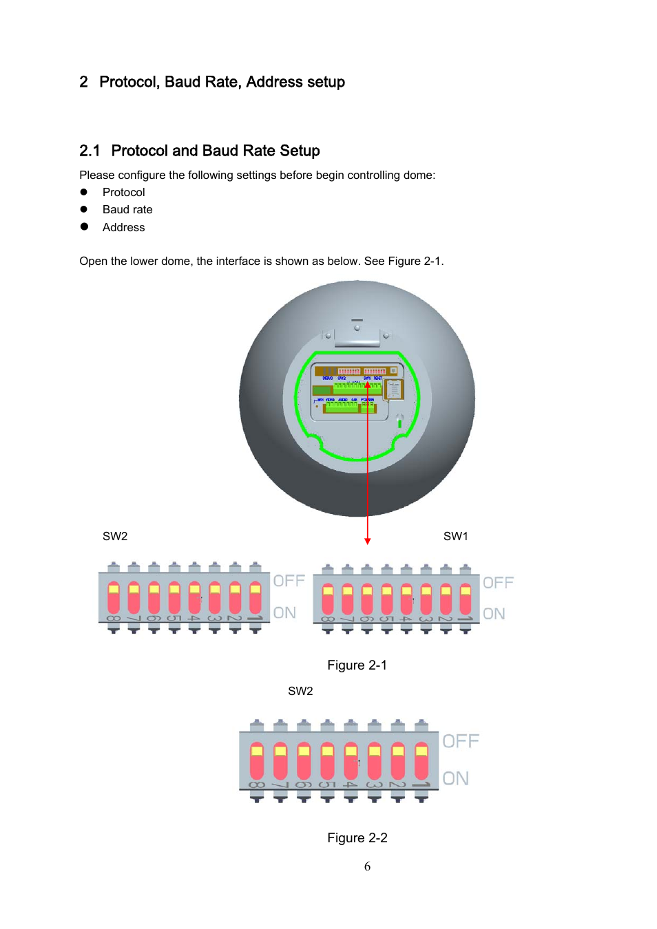 2 protocol, baud rate, address setup, 1 protocol and baud rate setup | IC Realtime 600TVL / 650TVL 23X High Speed PTZ Camera with 250' IR User Manual | Page 13 / 41