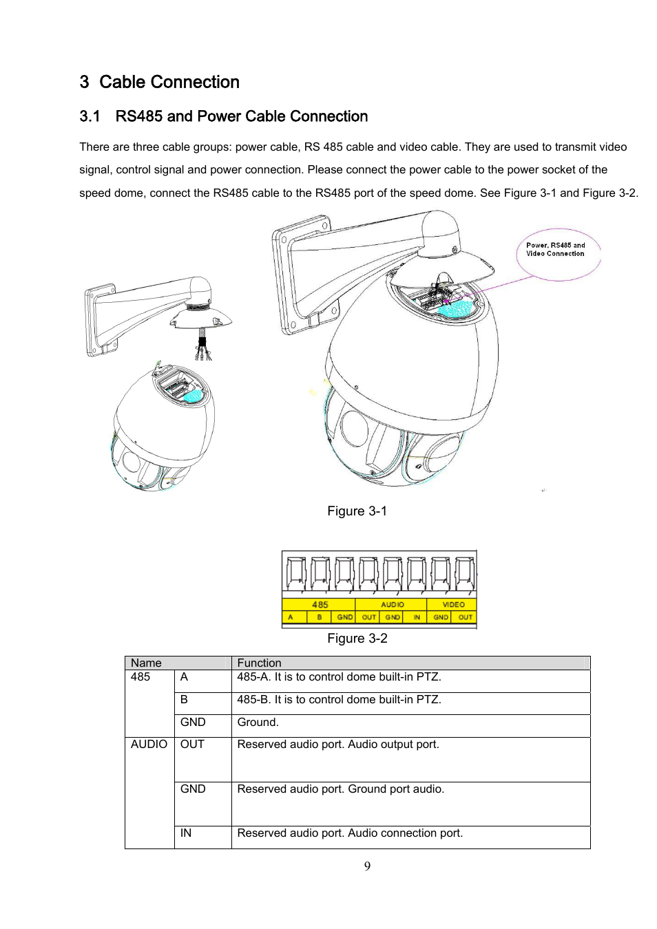 3 cable connection, 1 rs485 and power cable connection | IC Realtime 600TVL / 650TVL 23X High Speed PTZ Camera with 250' IR User Manual | Page 16 / 41