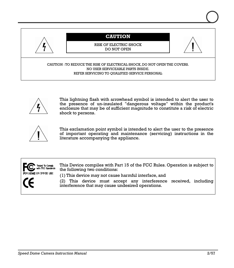 Icr-100x 2, Caution | IC Realtime 480TVL Super Night Vision Outdoor AF 22X Zoom Camera (ICR200X) User Manual | Page 2 / 46