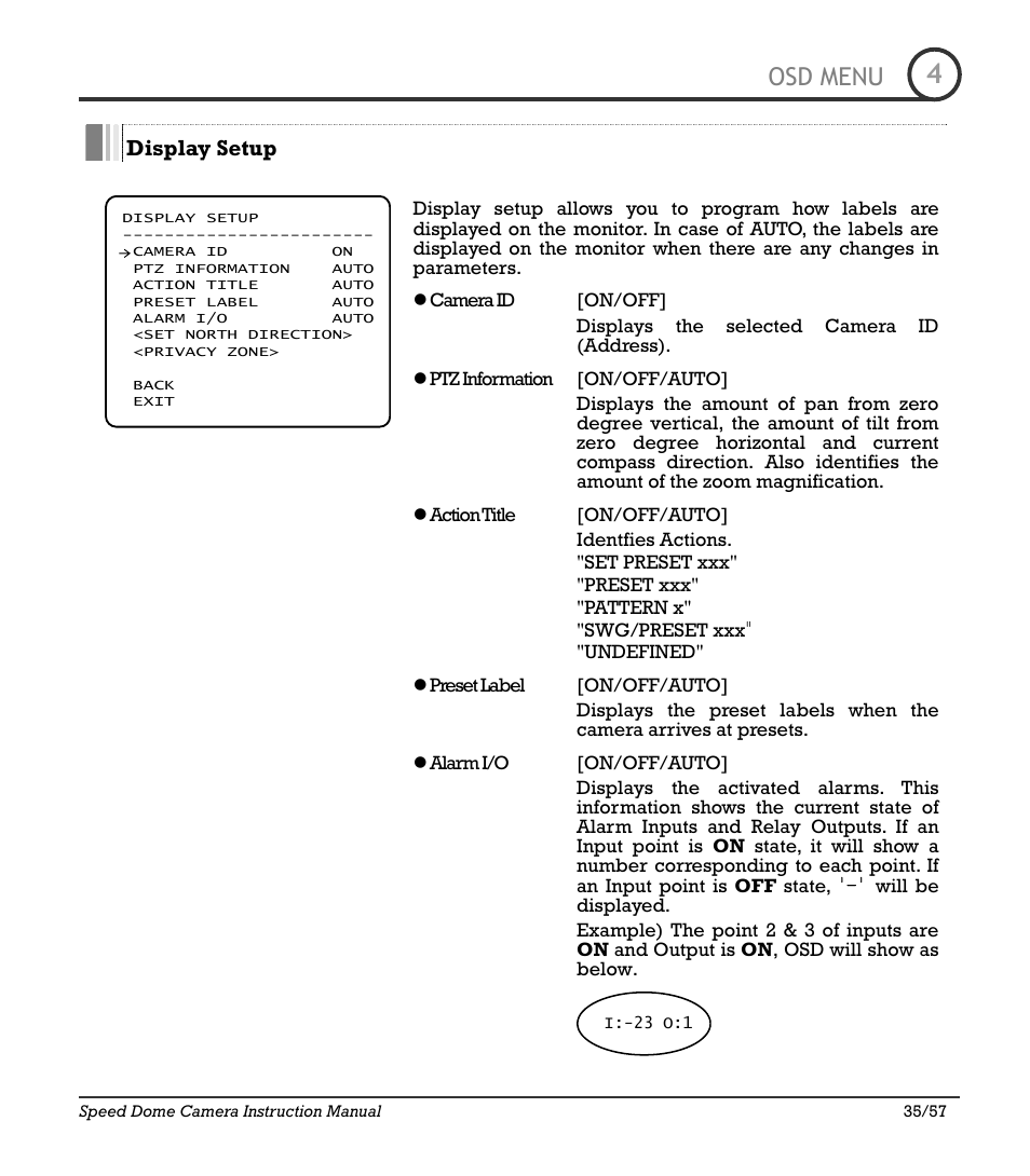 Icr-100x 35, Osd menu, Display setup | IC Realtime 480TVL Super Night Vision Outdoor AF 22X Zoom Camera (ICR200X) User Manual | Page 27 / 46