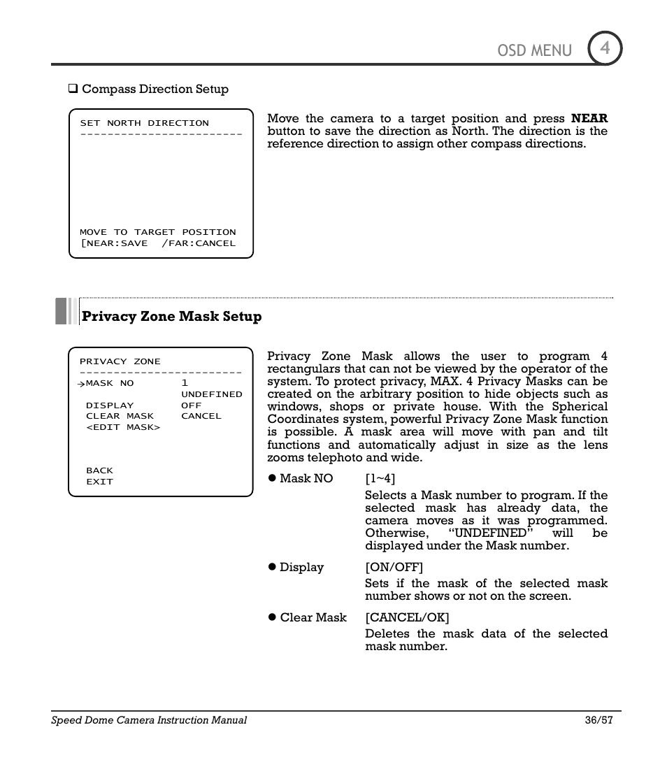 Icr-100x 36, Osd menu | IC Realtime 480TVL Super Night Vision Outdoor AF 22X Zoom Camera (ICR200X) User Manual | Page 28 / 46