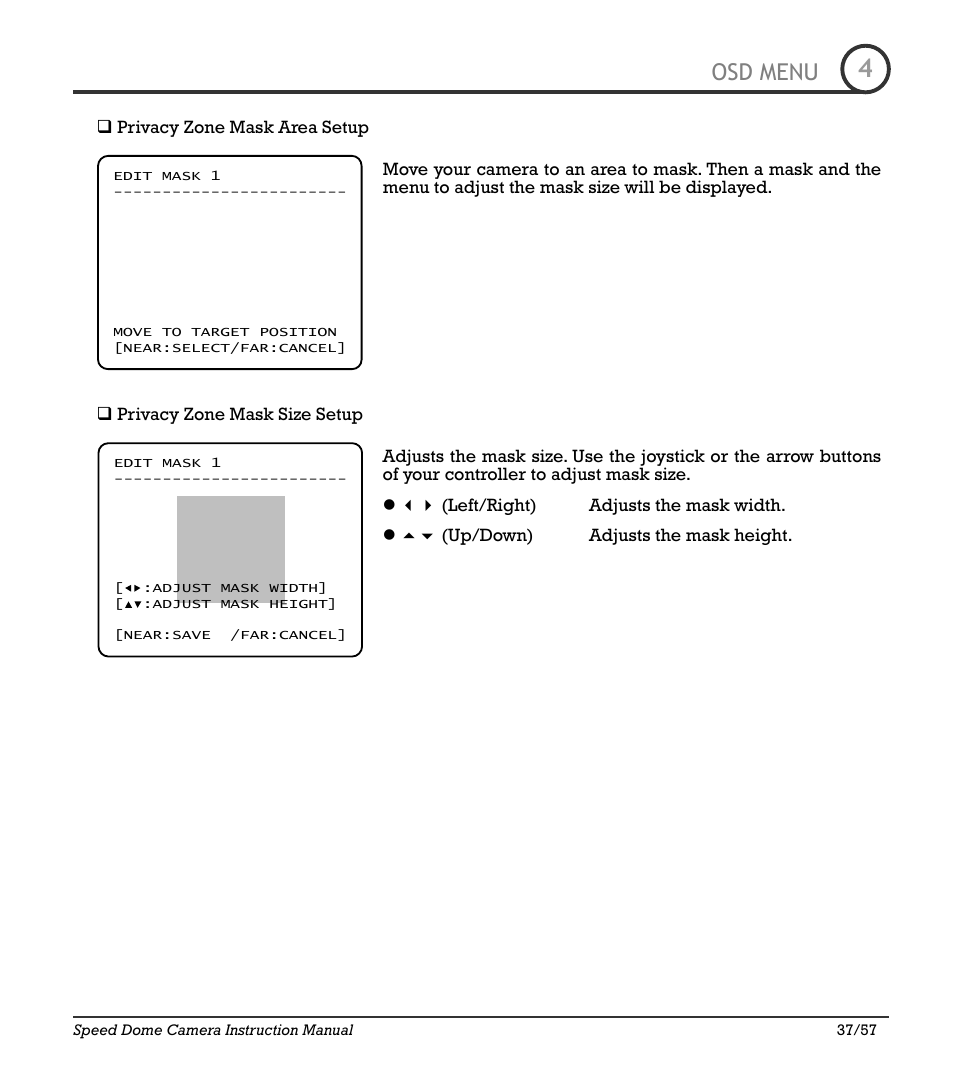 Icr-100x 37, Osd menu | IC Realtime 480TVL Super Night Vision Outdoor AF 22X Zoom Camera (ICR200X) User Manual | Page 29 / 46