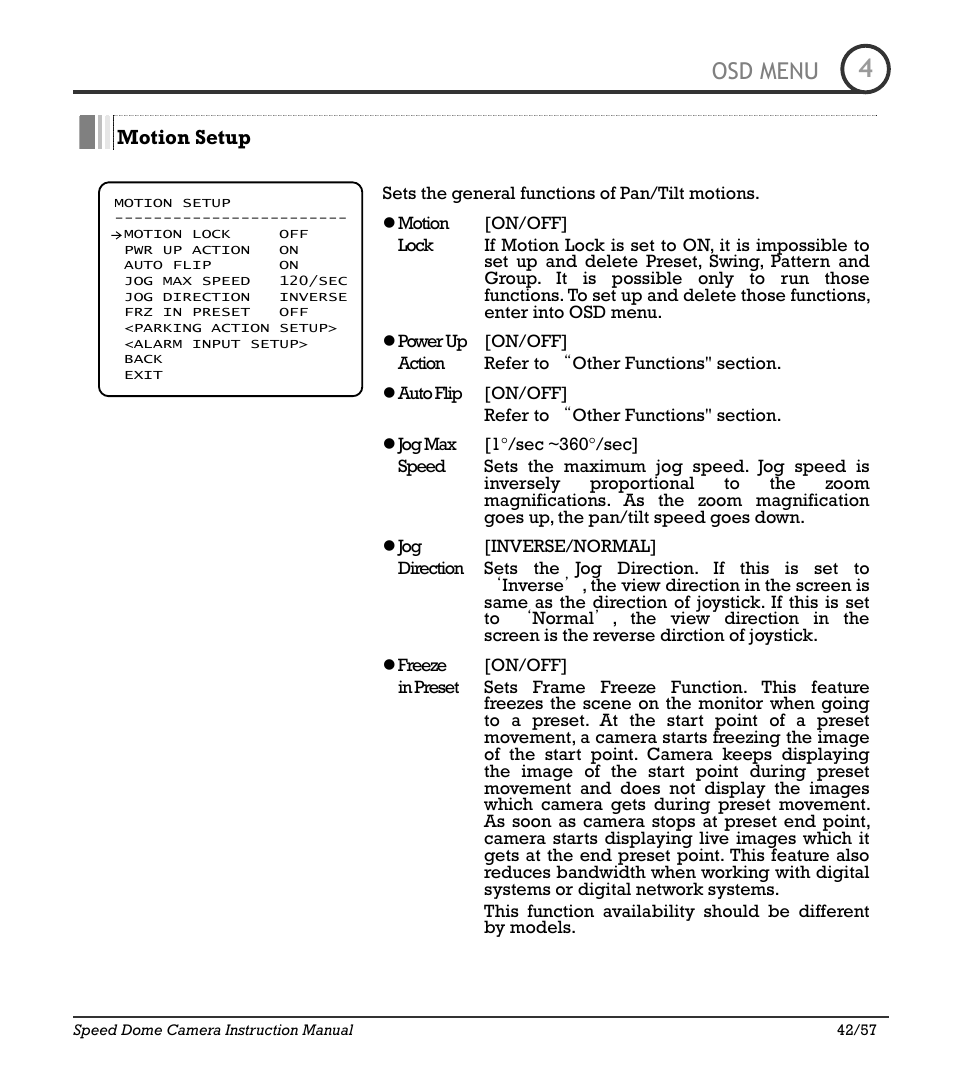 Icr-100x 42, Osd menu | IC Realtime 480TVL Super Night Vision Outdoor AF 22X Zoom Camera (ICR200X) User Manual | Page 34 / 46