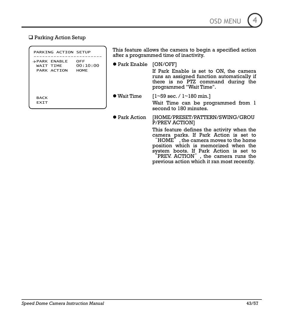 Icr-100x 43, Osd menu | IC Realtime 480TVL Super Night Vision Outdoor AF 22X Zoom Camera (ICR200X) User Manual | Page 35 / 46