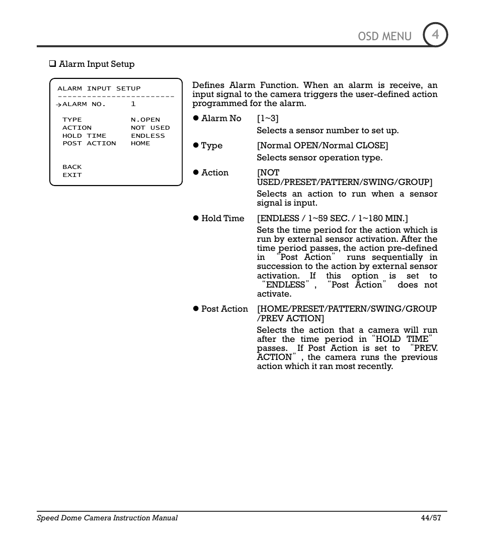 Icr-100x 44, Osd menu | IC Realtime 480TVL Super Night Vision Outdoor AF 22X Zoom Camera (ICR200X) User Manual | Page 36 / 46