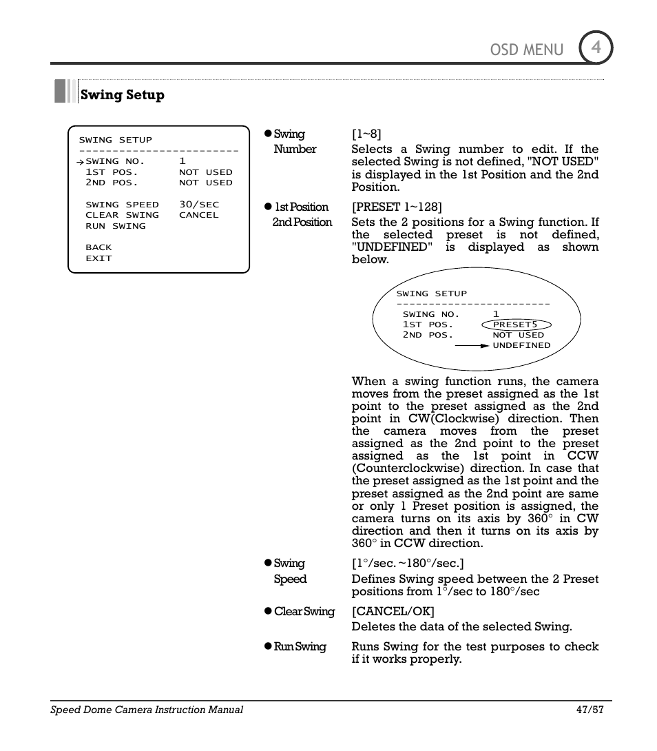 Icr-100x 47, Osd menu | IC Realtime 480TVL Super Night Vision Outdoor AF 22X Zoom Camera (ICR200X) User Manual | Page 39 / 46