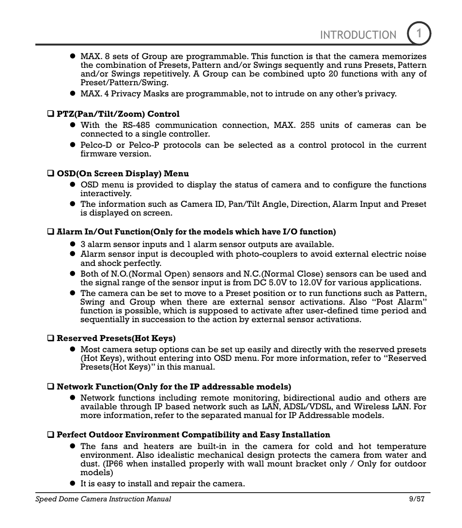 Icr-100x 9, Introduction | IC Realtime 480TVL Super Night Vision Outdoor AF 22X Zoom Camera (ICR200X) User Manual | Page 7 / 46