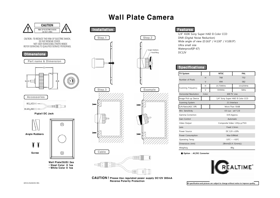 IC Realtime 600 TVL Single Gang Box Camera (ICRPEEKER) User Manual | 1 page