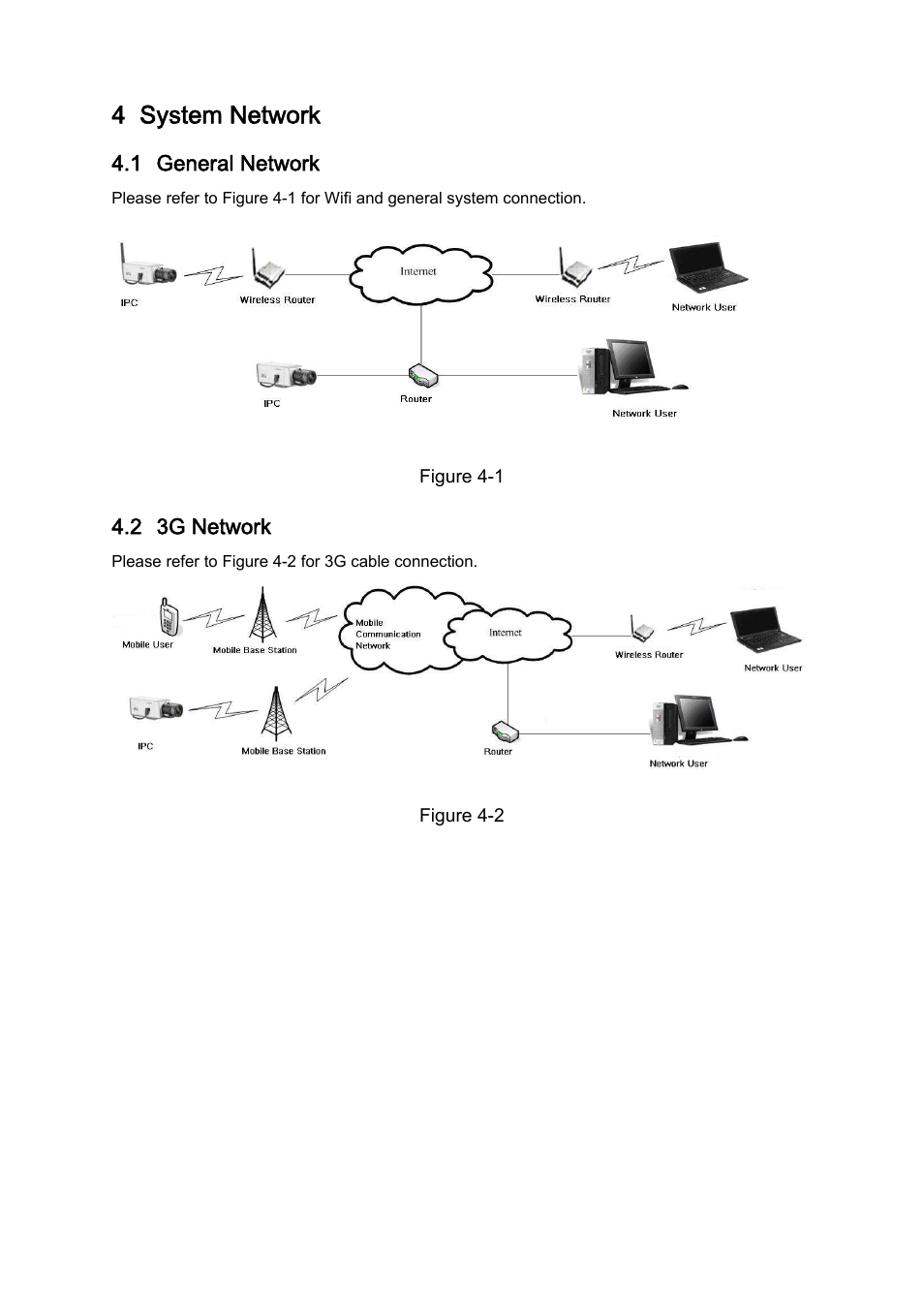 4 system network, 1 general network, 2 3g network | System network, General network, 3g network | IC Realtime 540TVL Box Style IP Cameras (ICIPS565) User Manual | Page 29 / 42