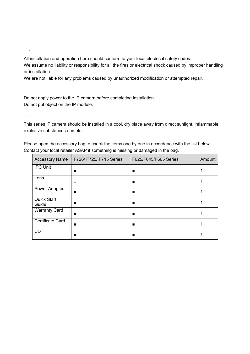 Important safeguards and warnings | IC Realtime 540TVL Box Style IP Cameras (ICIPS565) User Manual | Page 3 / 42