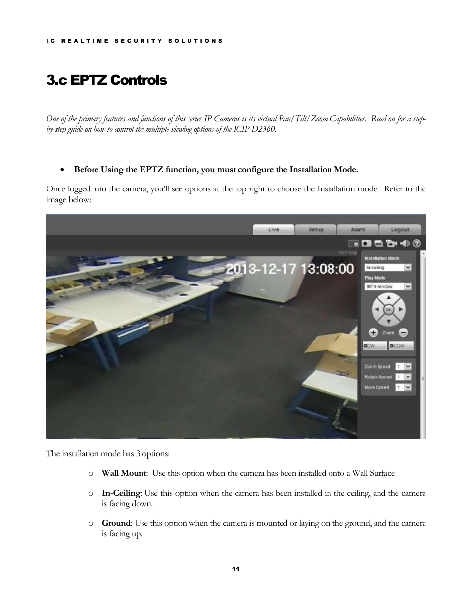 C eptz controls | IC Realtime 2Megapixel HD Network Fish-Eye Camera (ICIPD2360) User Manual | Page 14 / 17