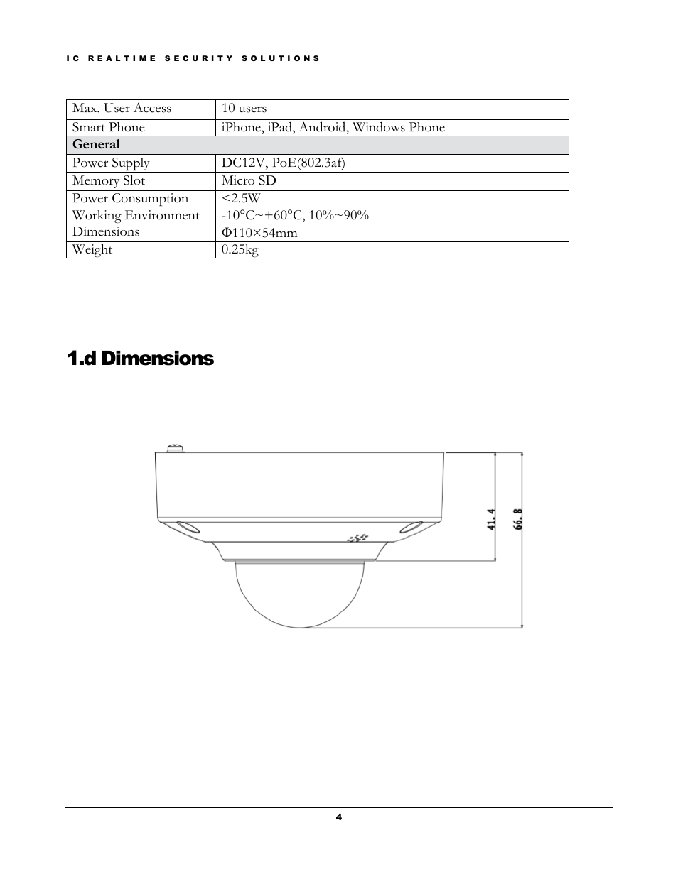D dimensions | IC Realtime 2Megapixel HD Network Fish-Eye Camera (ICIPD2360) User Manual | Page 7 / 17