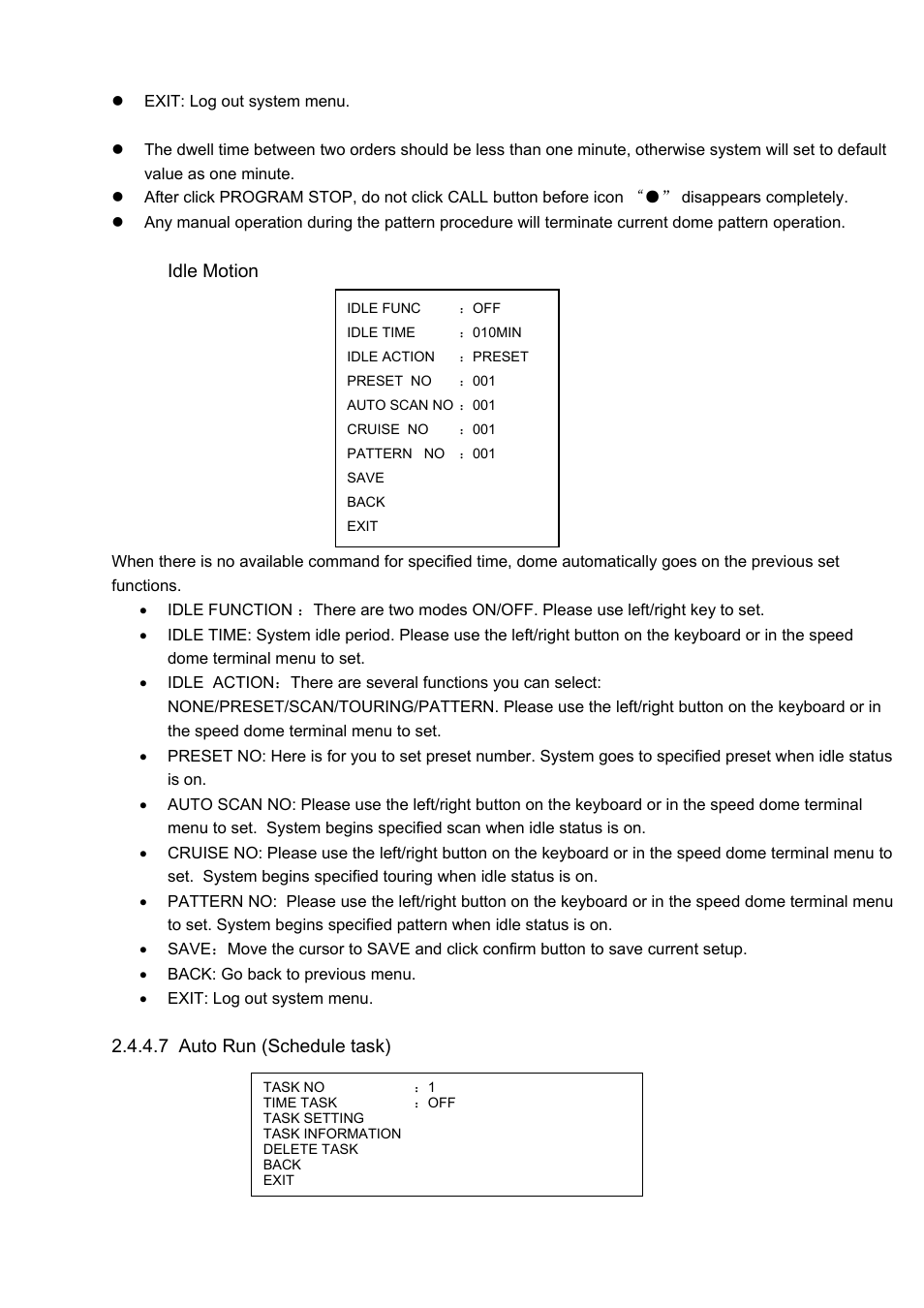 6 idle motion, 7 auto run (schedule task) | IC Realtime 1.3 Megapixel 18X PTZ Network Camera (ICIPMP1801S) User Manual | Page 22 / 33