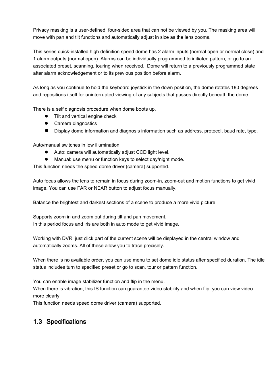 3 specifications | IC Realtime 1.3 Megapixel 18X PTZ Network Camera (ICIPMP1801S) User Manual | Page 8 / 33