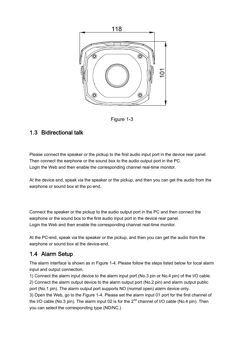 3 bidirectional talk, 4 alarm setup | IC Realtime 3.0 MegaPixel 8-16mm VF IP66 IP Bullet/Box Camera with IR & POE (ICIPS3000AF) User Manual | Page 7 / 16