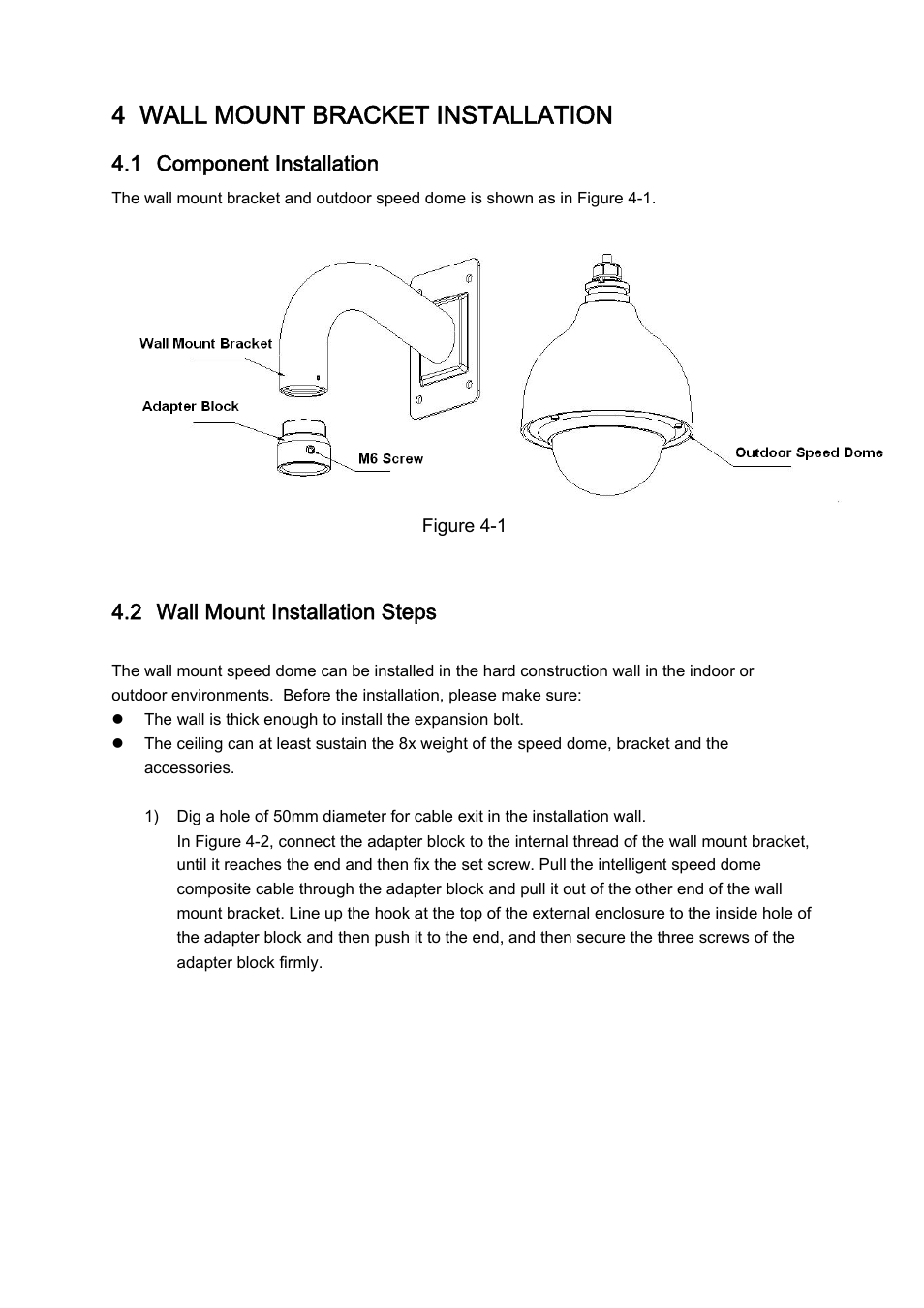 4 wall mount bracket installation, 1 component installation, 2 wall mount installation steps | IC Realtime 2 Megapixel Mini Network PTZ Dome Camera (ICIPP2012S) User Manual | Page 18 / 30
