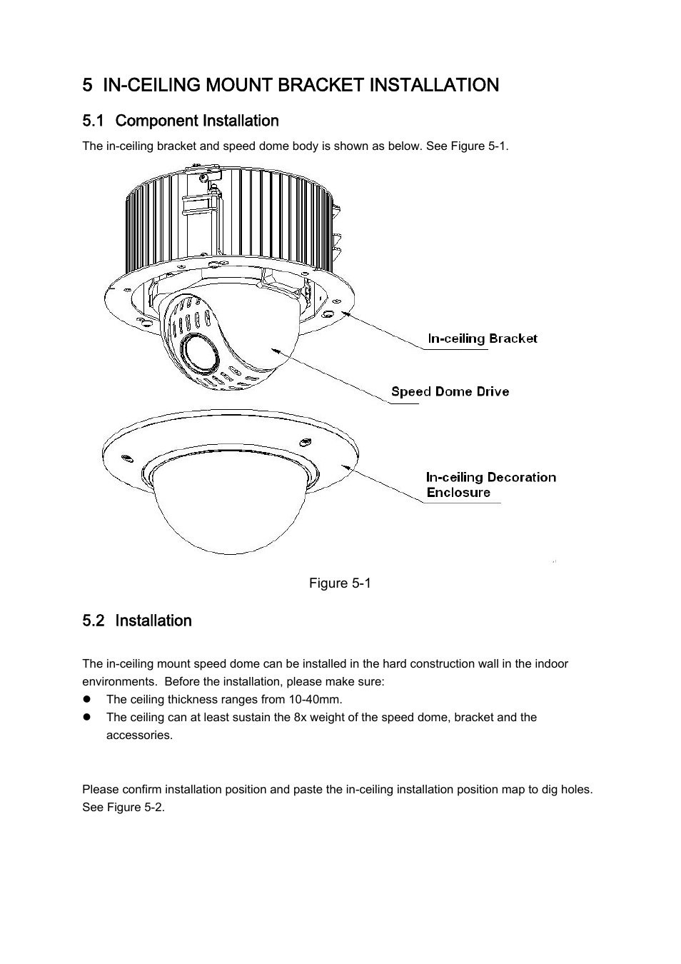 5 in-ceiling mount bracket installation, 1 component installation, 2 installation | IC Realtime 2 Megapixel Mini Network PTZ Dome Camera (ICIPP2012S) User Manual | Page 21 / 30