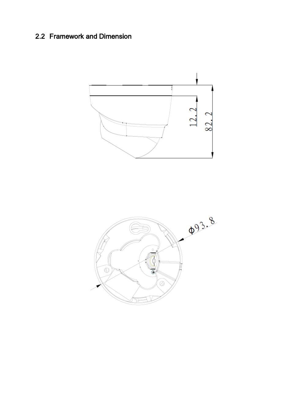 Framework and dimension, 2 framework and dimension | IC Realtime 1.3 Megapixel HD Network IR Dome Camera (ICIPD1300IR) User Manual | Page 10 / 18