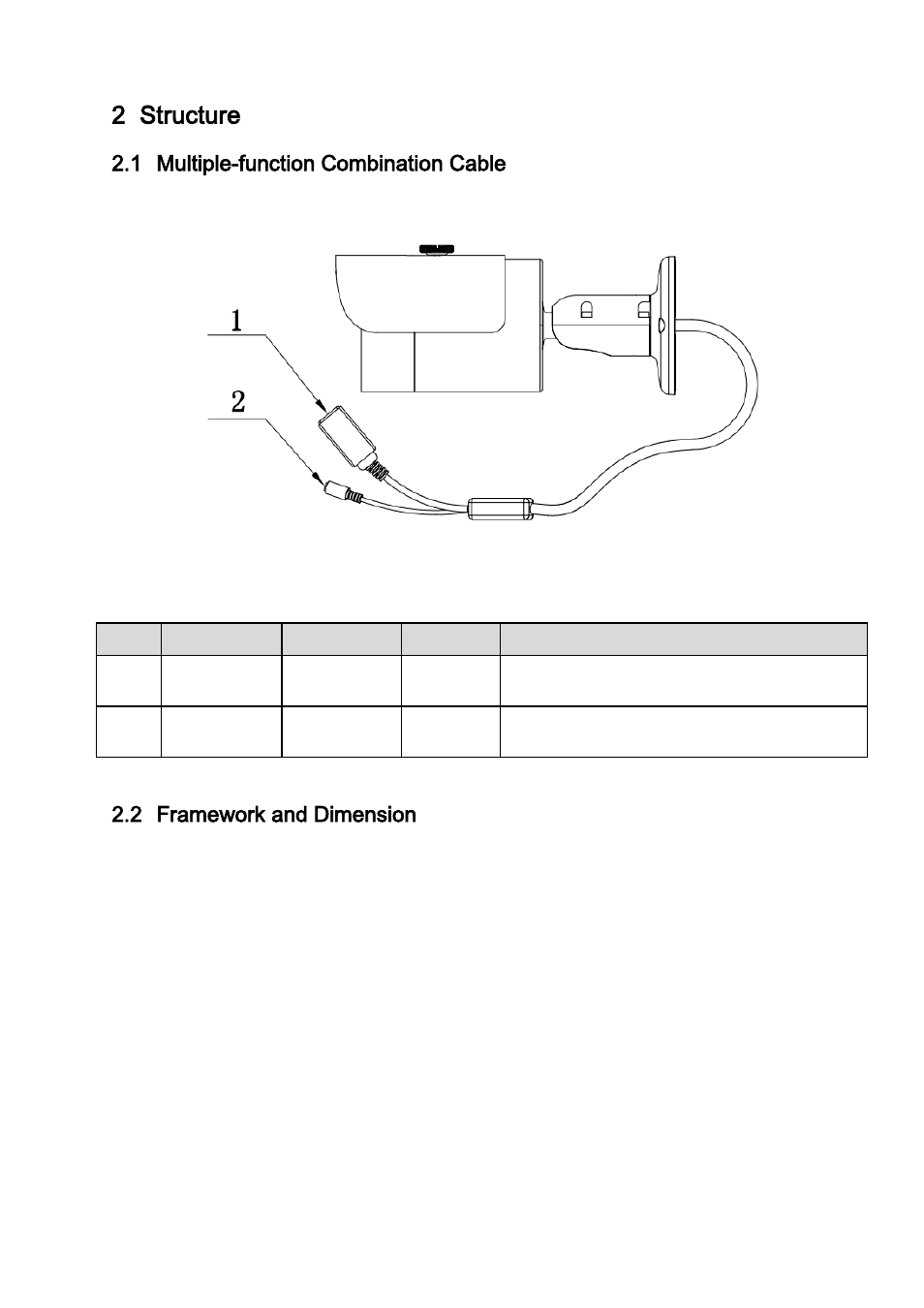 Structure, Multiple-function combination cable, Framework and dimension | 2 structure, 1 multiple-function combination cable, 2 framework and dimension | IC Realtime 1.3 MegaPixel Full HD Vandal Proof IP Bullet Camera with IR & POE (ICIPB1300) User Manual | Page 9 / 19