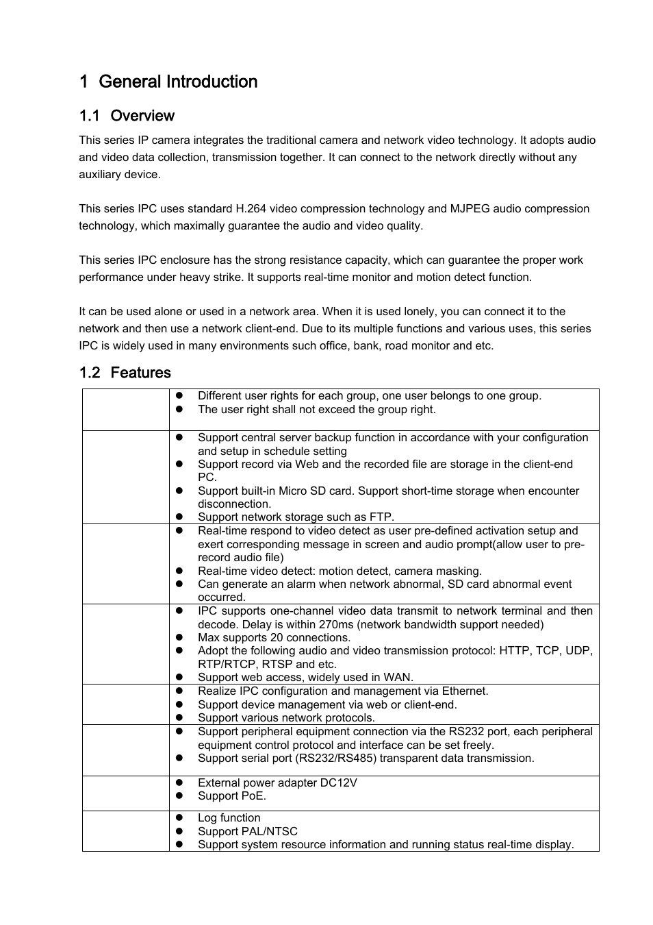 1 general introduction, 1 overview, 2 features | IC Realtime 2 Megapixel Full HD Network Mini Dome Camera (ICIPD2000) User Manual | Page 6 / 27