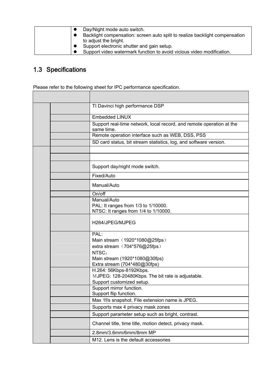 3 specifications | IC Realtime 2 Megapixel Full HD Network Mini Dome Camera (ICIPD2000) User Manual | Page 7 / 27