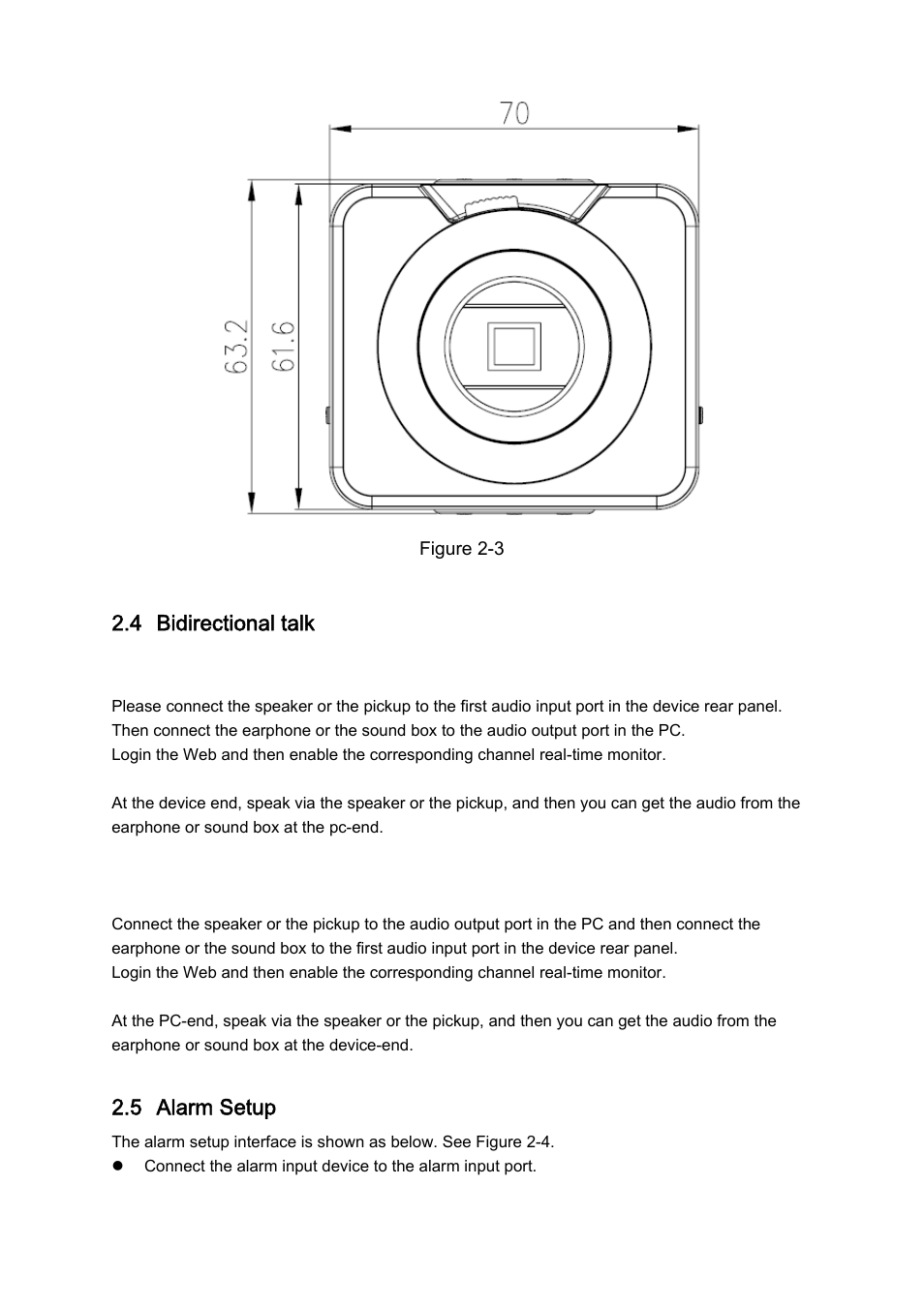 4 bidirectional talk, 5 alarm setup | IC Realtime 2 MegaPixel Full HD IP Box Camara (ICIPS2000) User Manual | Page 24 / 41