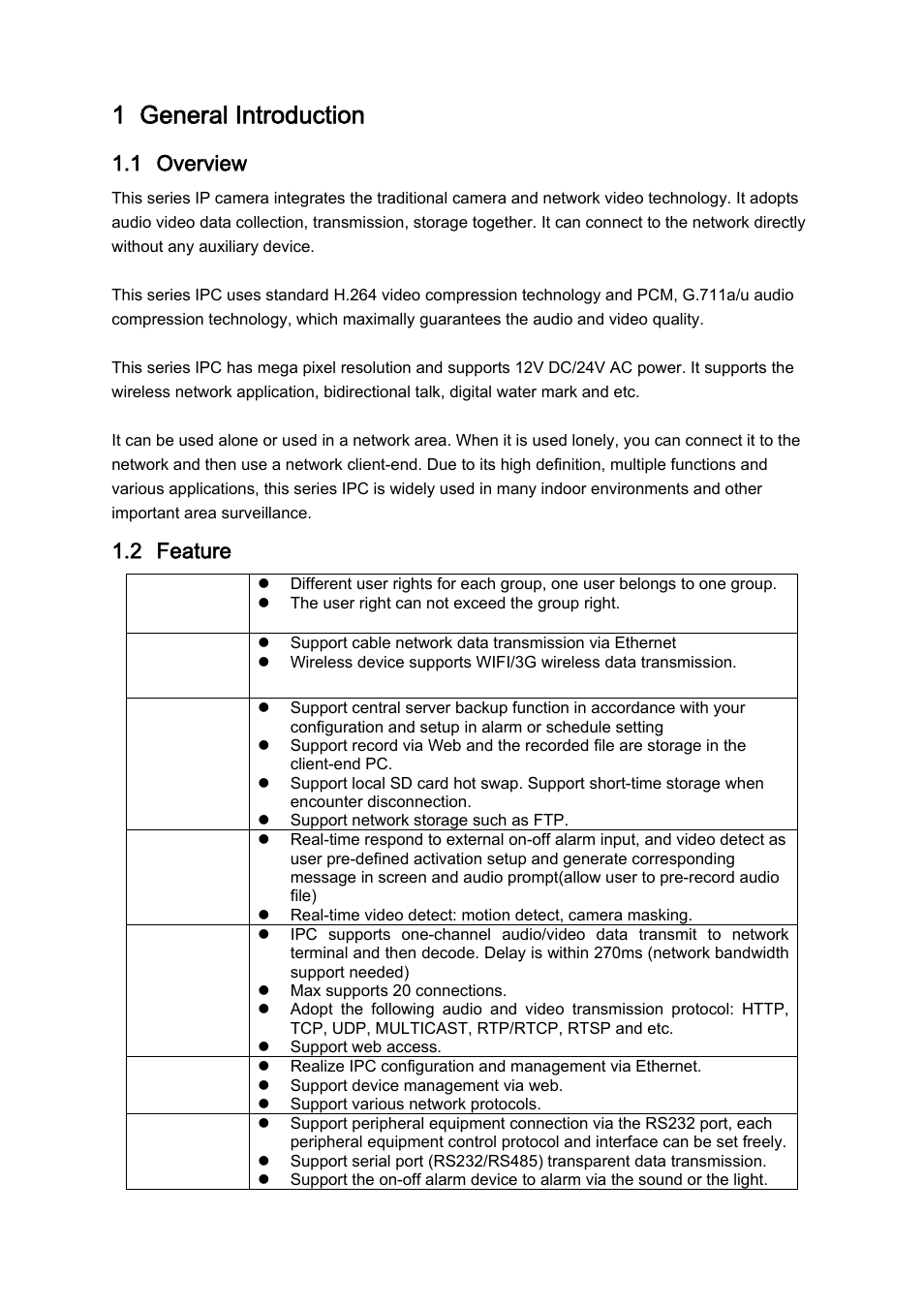 1 general introduction, 1 overview, 2 feature | IC Realtime 2 MegaPixel Full HD IP Box Camara (ICIPS2000) User Manual | Page 7 / 41