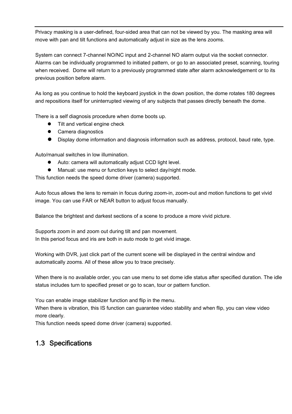 3 specifications | IC Realtime 2Mp Full HD 20x/30x Network PTZ Dome Camera (ICIP2001HD) User Manual | Page 8 / 39