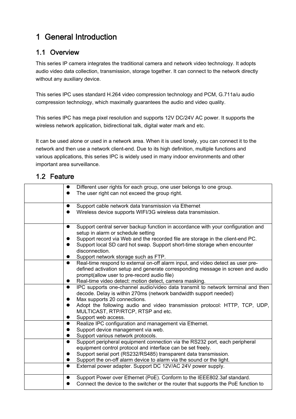 1 general introduction, 1 overview, 2 feature | IC Realtime 1.3 Megapixel PoE WDR HD Network Camera (ICIPS1300WDR) User Manual | Page 7 / 41