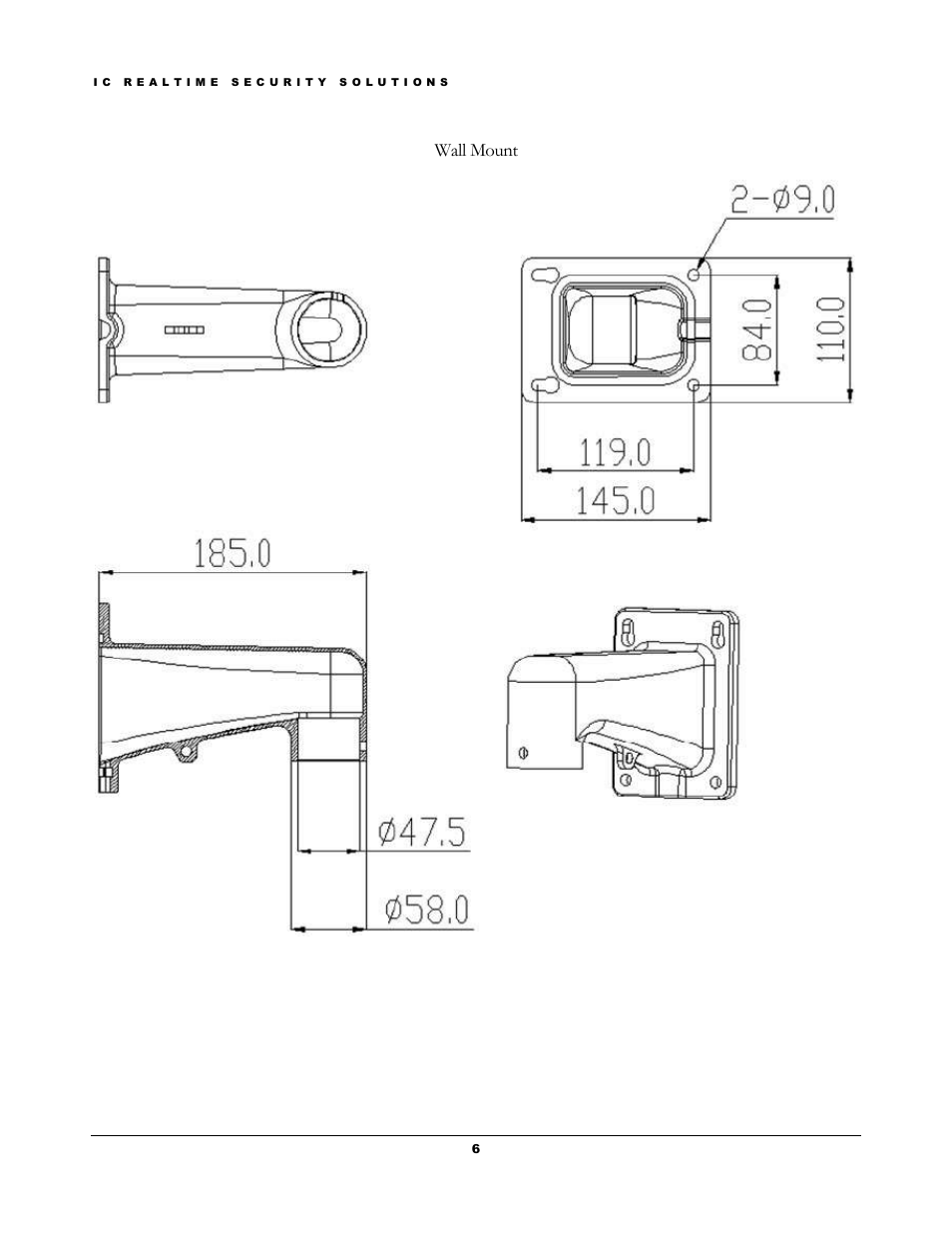 Wall mount | IC Realtime 1.3Mp HD Cost-effective Network IR PTZ Dome Camera (ICIPM2008IR) User Manual | Page 9 / 19