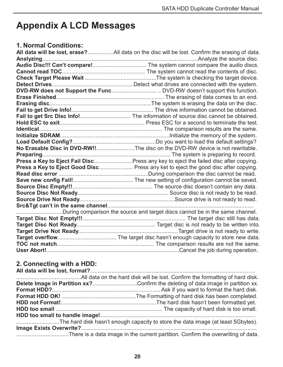 Appendix a lcd messages | ILY CFast/HDD Duplicator User Manual | Page 21 / 22