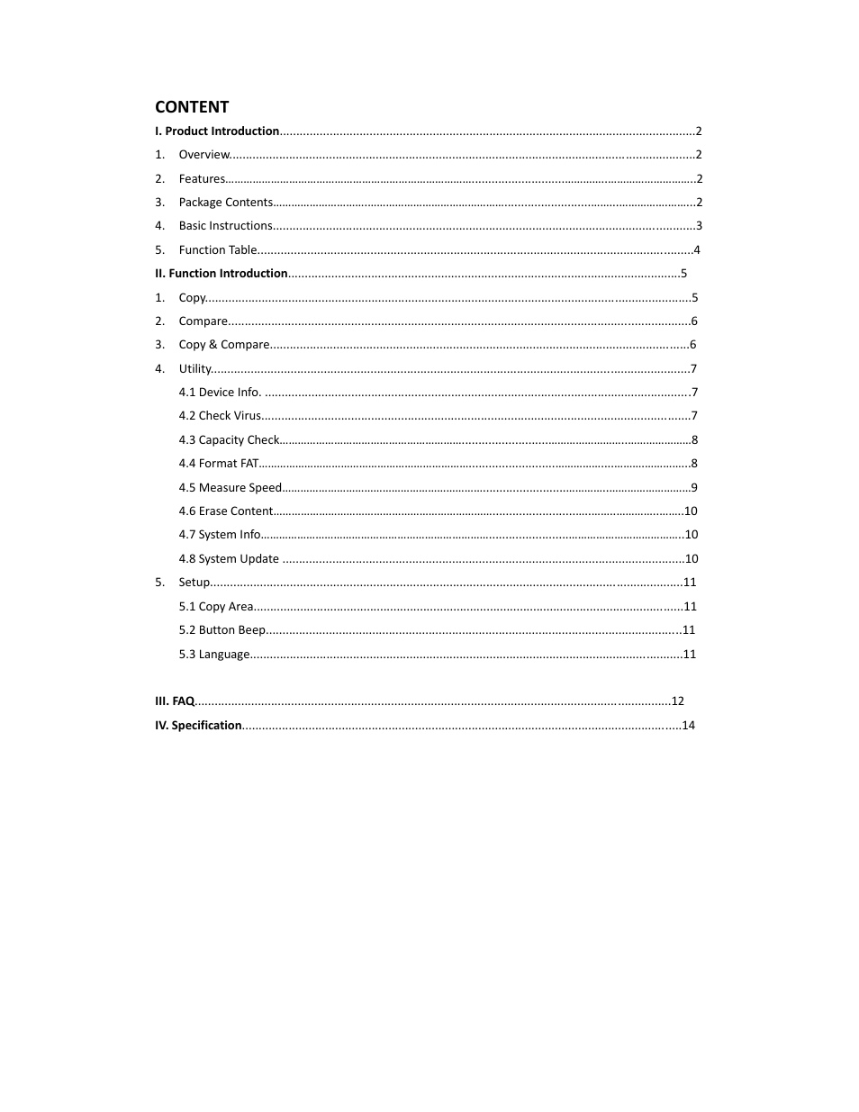 Content | ILY USB Mini Portable USB Duplicator User Manual | Page 2 / 12