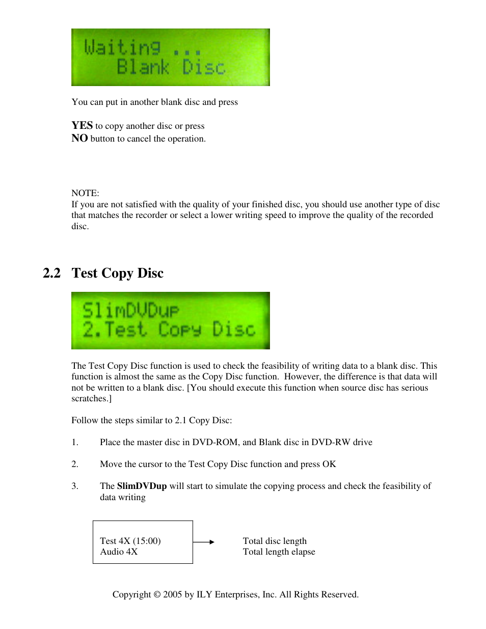 2 test copy disc | ILY SlimDVDup User Manual | Page 10 / 22