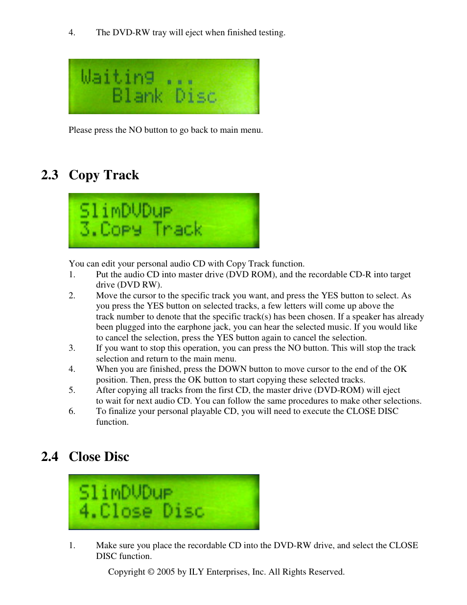 3 copy track, 4 close disc | ILY SlimDVDup User Manual | Page 11 / 22