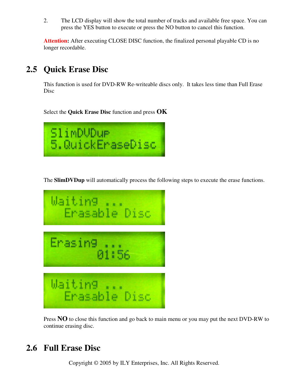 5 quick erase disc, 6 full erase disc | ILY SlimDVDup User Manual | Page 12 / 22