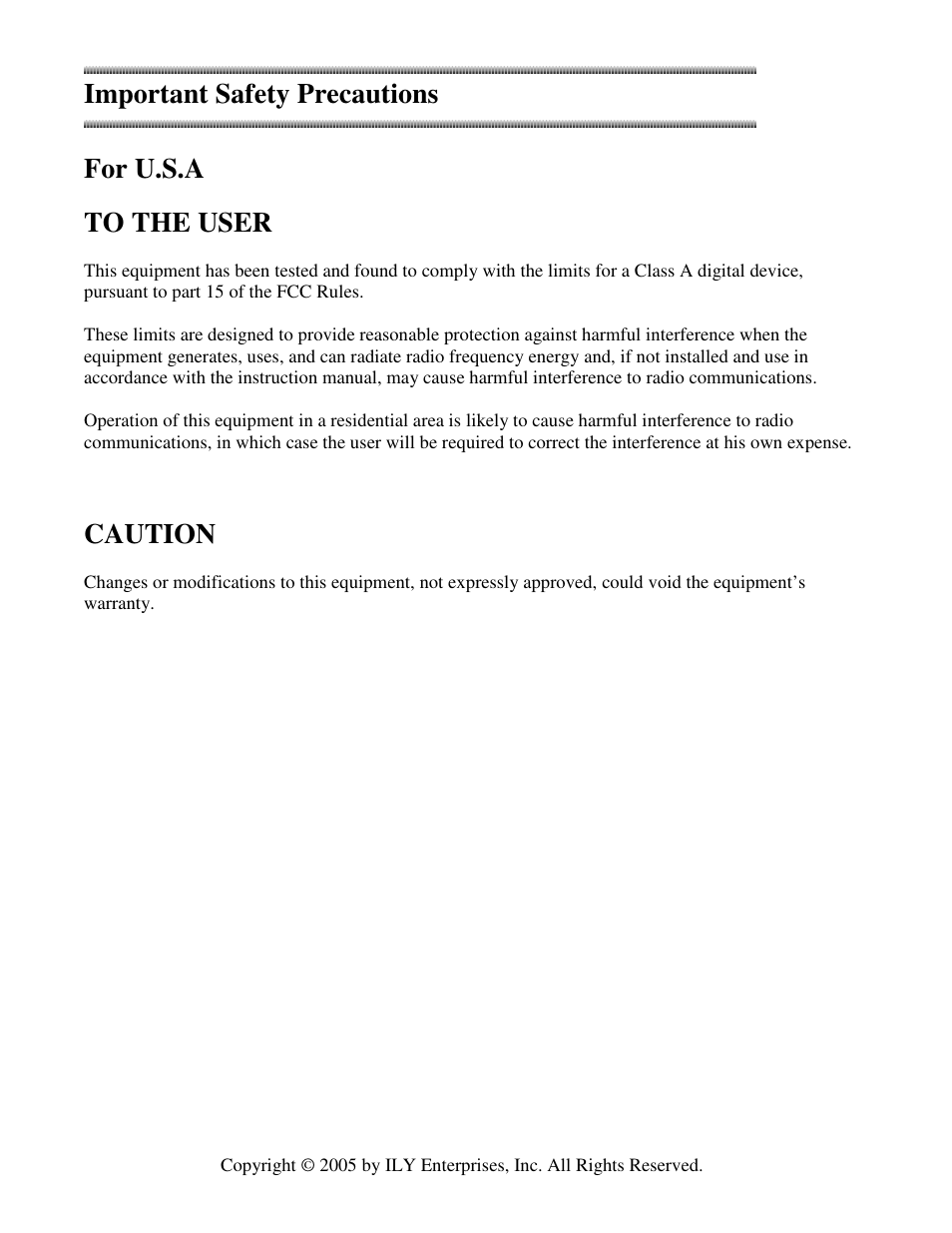 Important safety precautions, For u.s.a, Caution | ILY SlimDVDup User Manual | Page 3 / 22