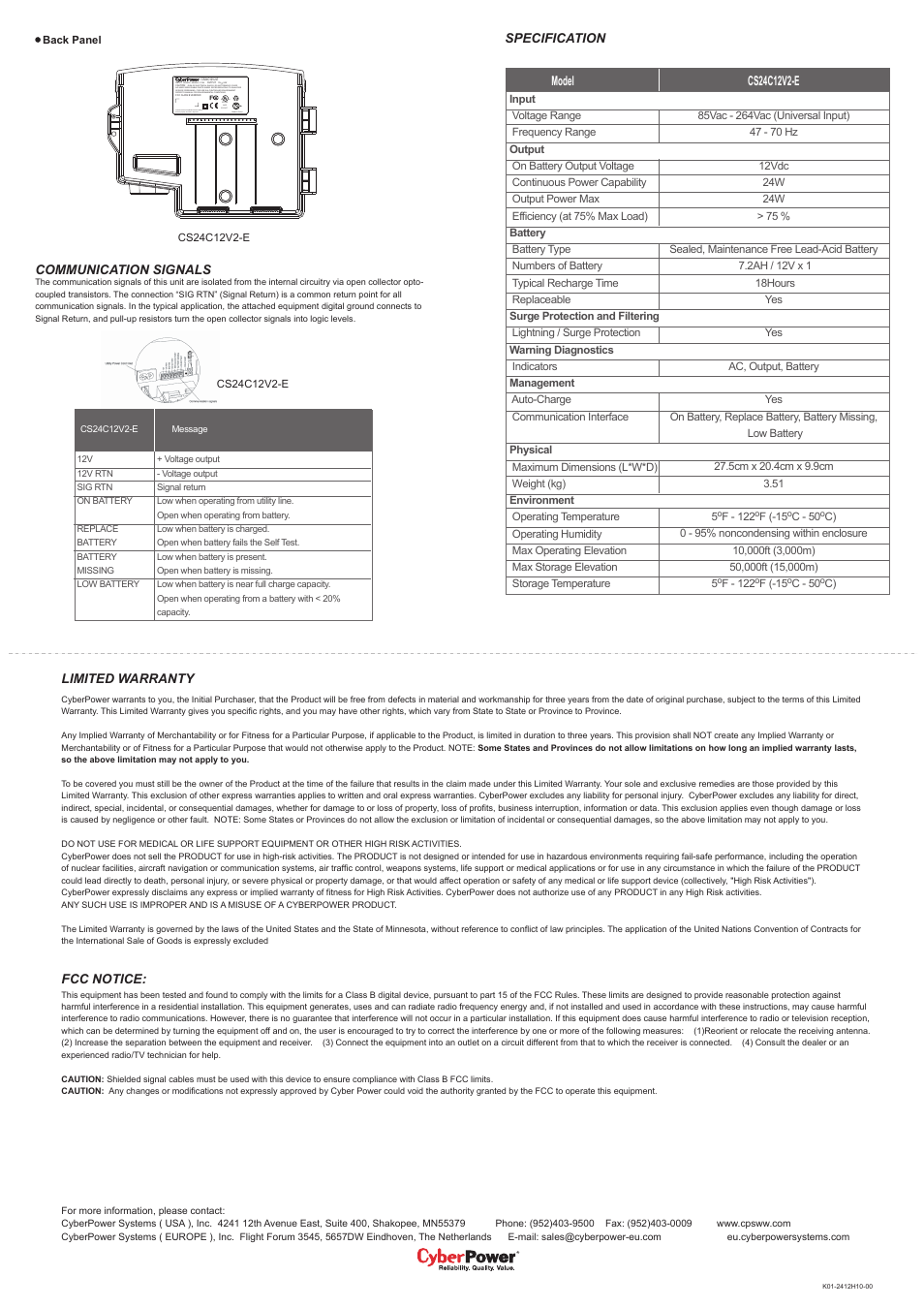 Made in china r 68fg | CyberPower Systems CS24C12V-E User Manual | Page 2 / 2