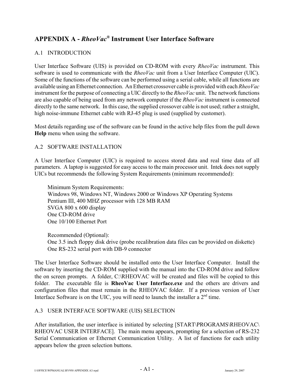 Appendix a - rheovac, Instrument user interface software | Intek RheoVac 950 User Manual | Page 25 / 34